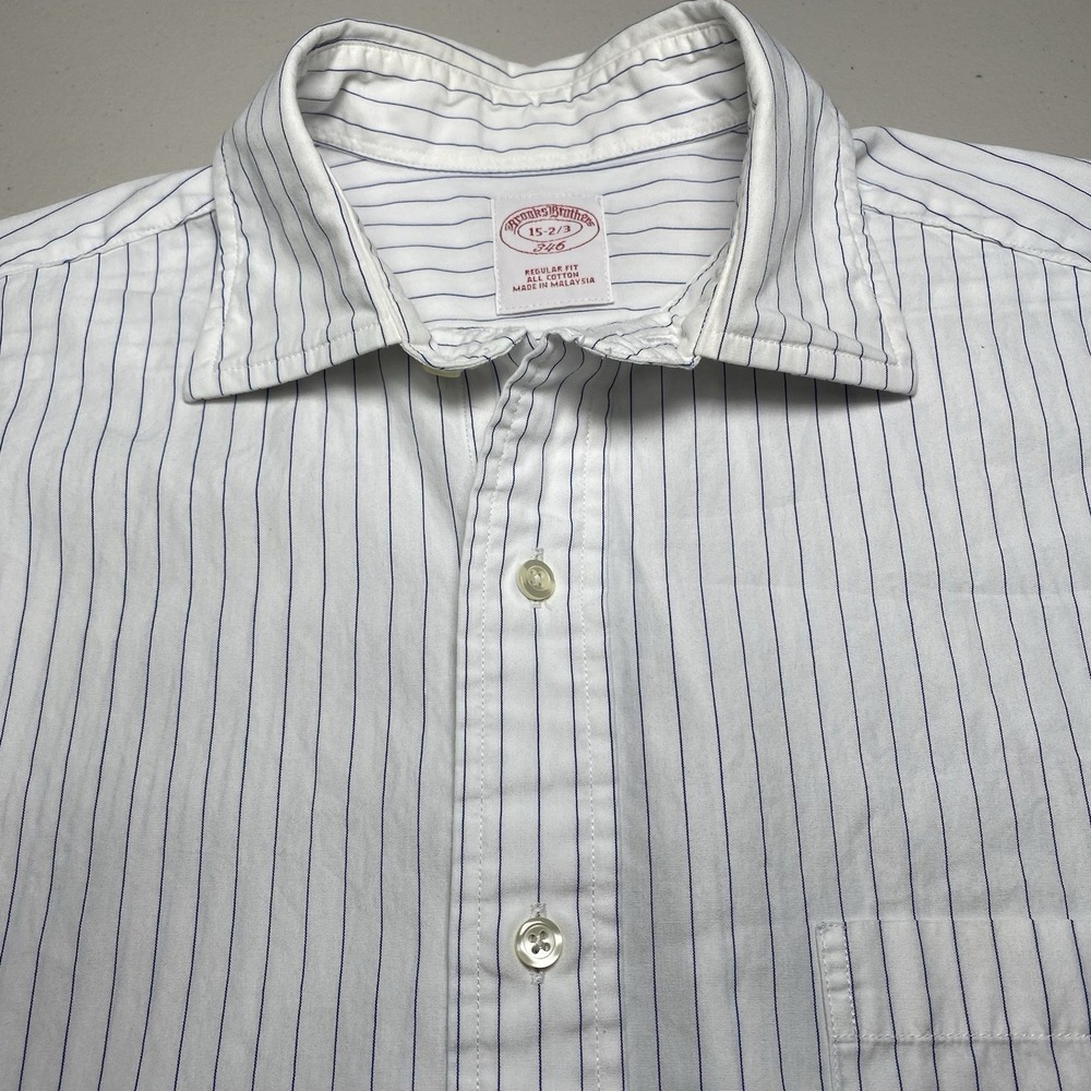 Brooks Brothers 346 Shirt 15 2 3 L/S Button Up Regular Fit White Striped - Picture 1 of 8